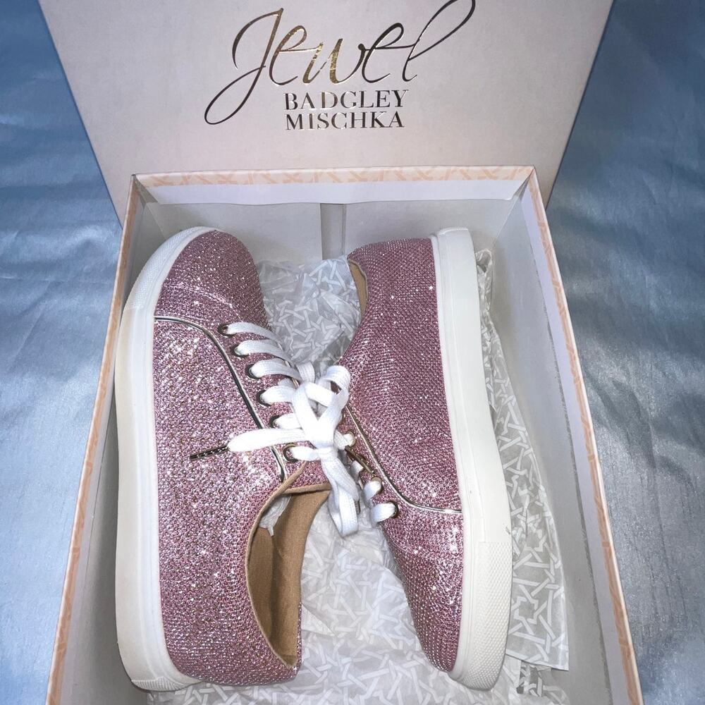 Badgley Mischka Jewel Sparkly Sneakers in Rose Gold - Women's Size 8 - NIB